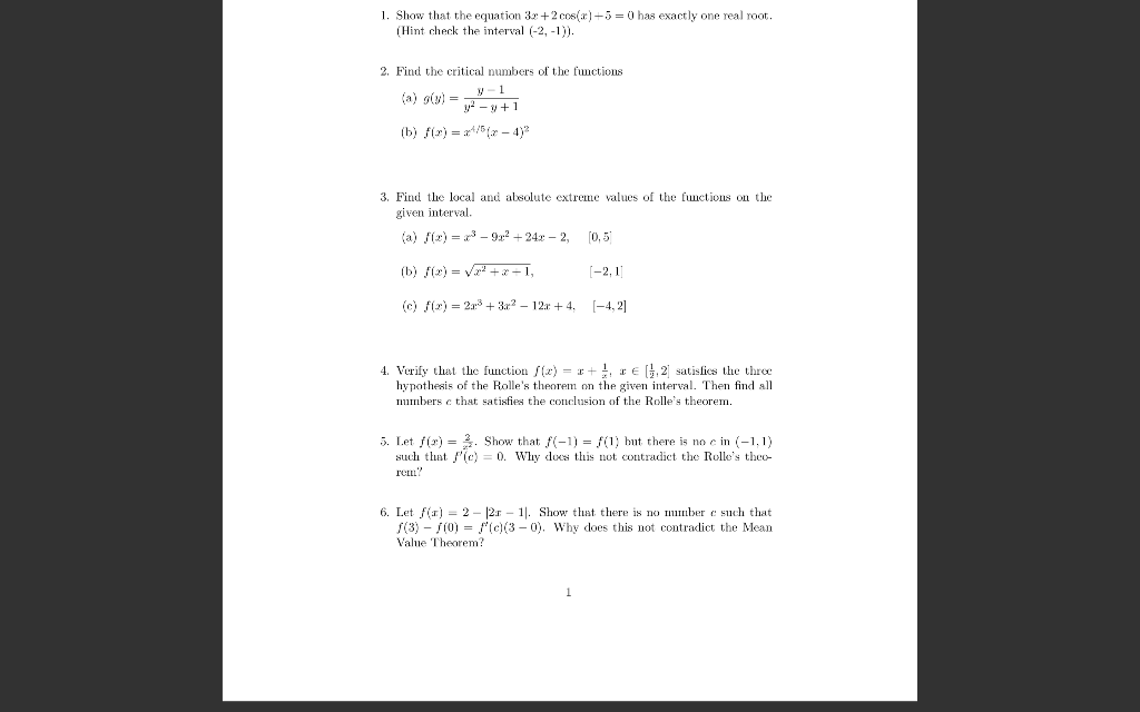 Solved 1 Show That The Equation 3x 2 Cos X 3 0 Has Exa Chegg Com