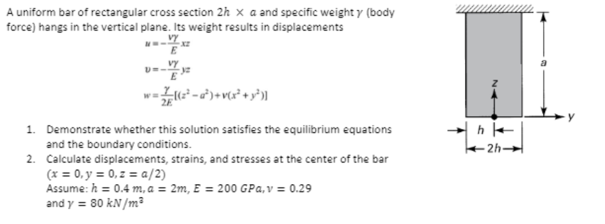Solved A uniform bar of rectangular cross section 2h x a and | Chegg.com