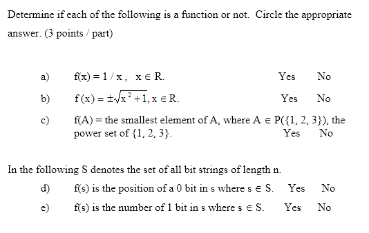 Solved Determine if each of the following is a function or | Chegg.com