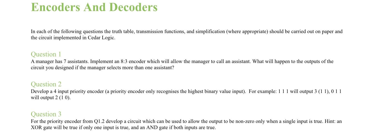 Encoders And Decoders In each of the following | Chegg.com