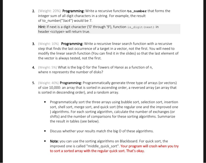 Solved (Weight: 2096) Programming: write a recursive | Chegg.com