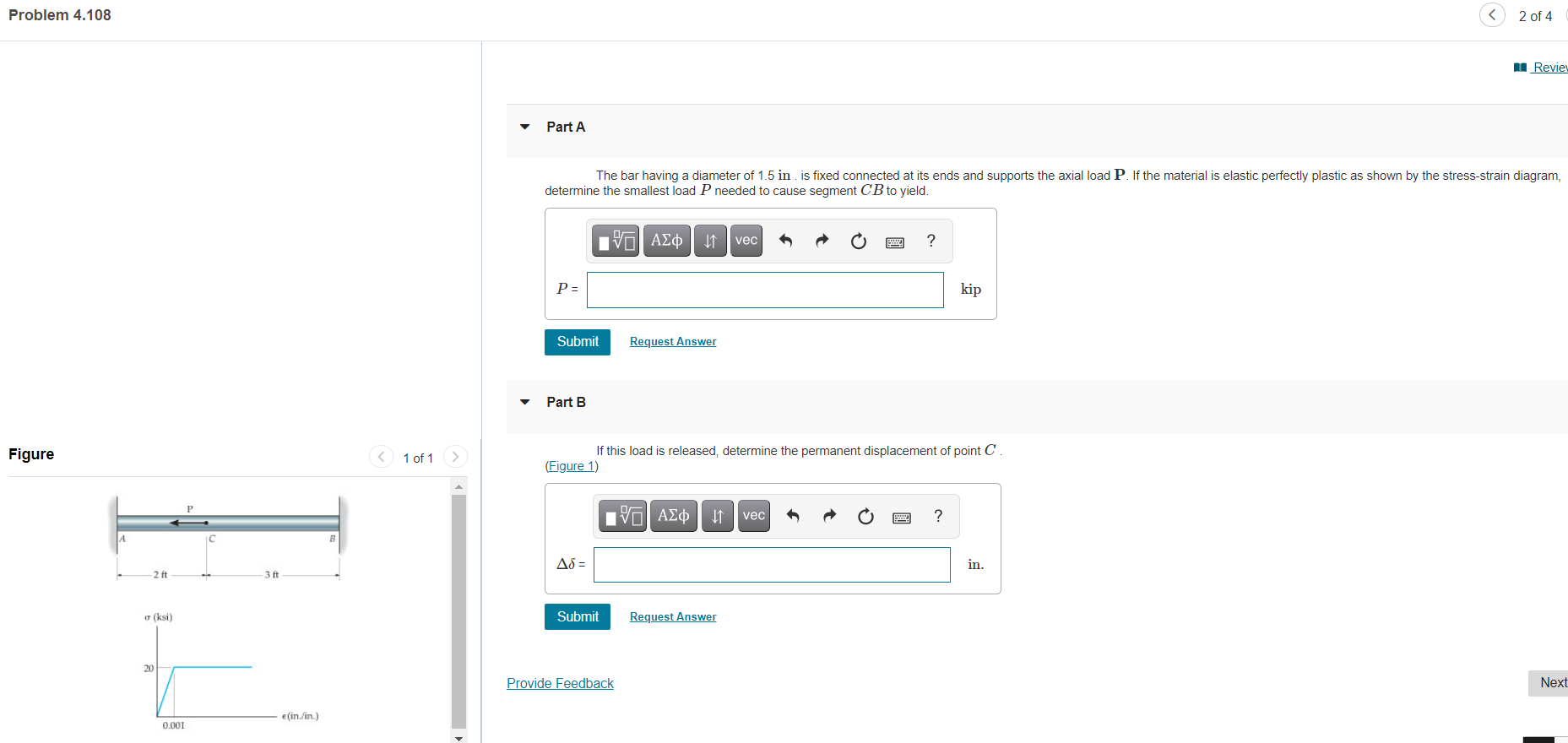 Solved Problem 4.108 2 of 4 Revie Part A The bar having a | Chegg.com