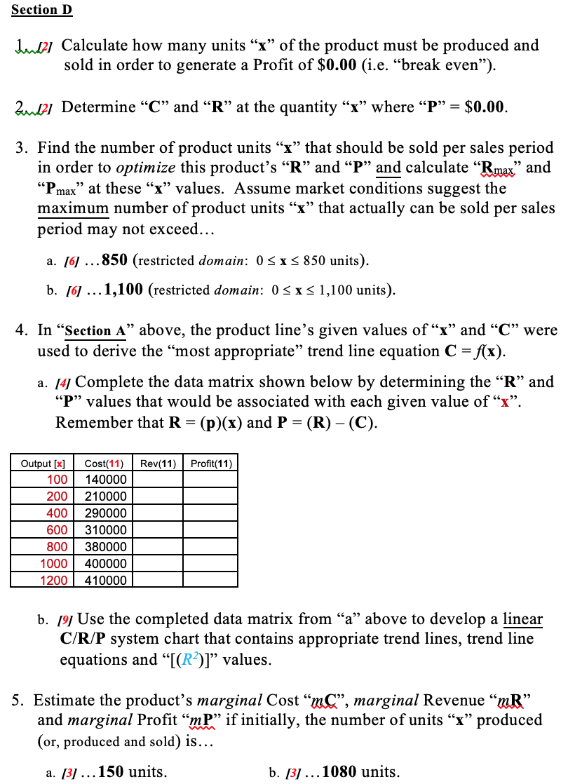 Solved Business Application Of Calculus Please Help I Chegg Com
