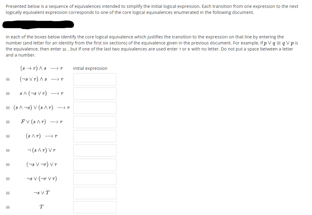 Solved Presented Below Is A Sequence Of Equivalences | Chegg.com