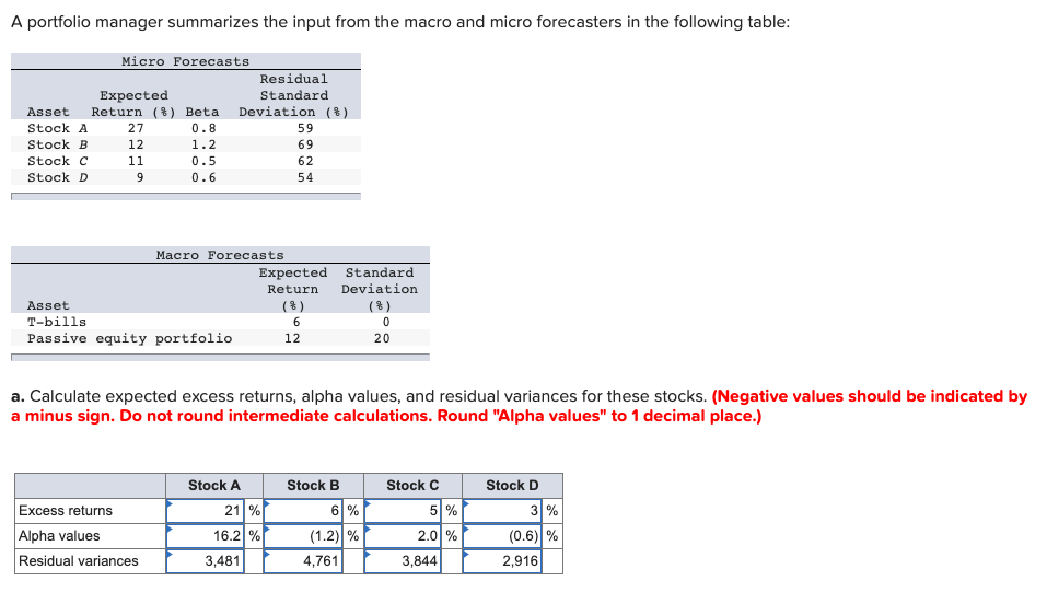 Solved A Portfolio Manager Summarizes The Input From The | Chegg.com