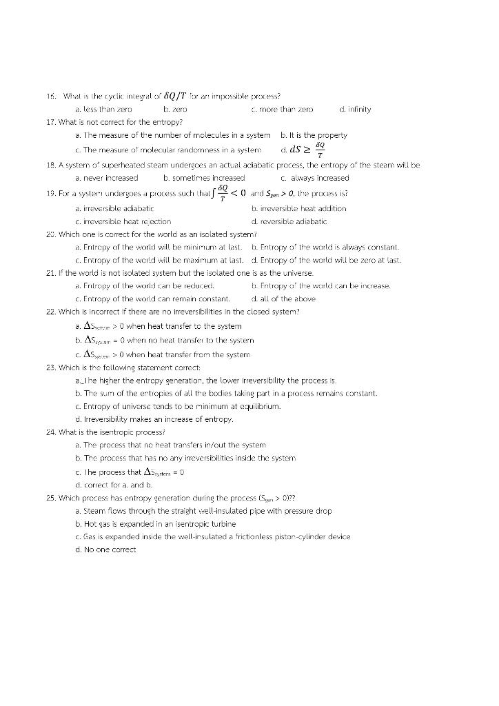 Solved 16. What is the cyclic integral of 8Q/T for car | Chegg.com