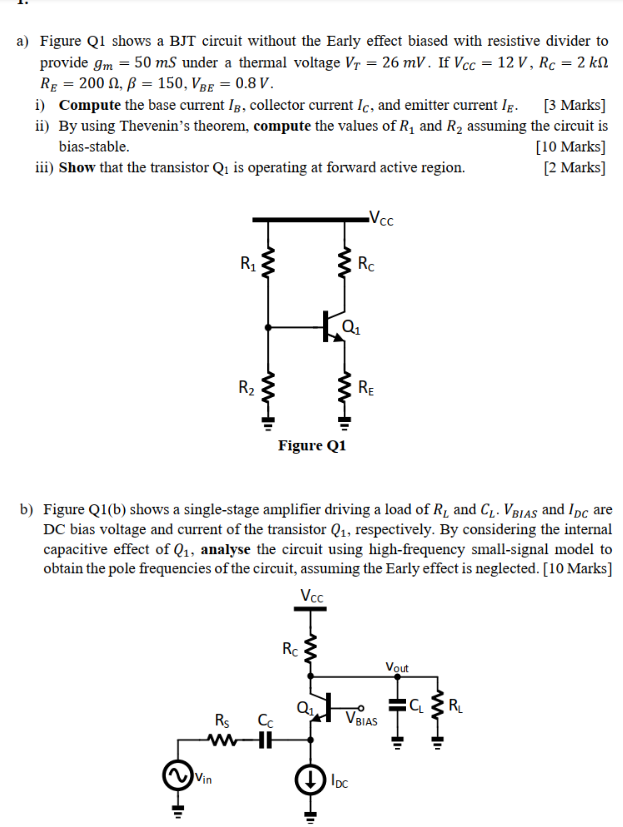 Solved a) Figure Q1 shows a BJT circuit without the Early | Chegg.com