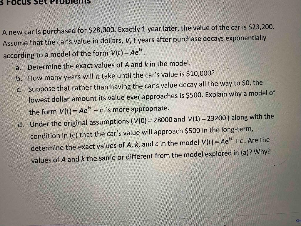 Solved A new car is purchased for $28,000. Exactly 1 year | Chegg.com