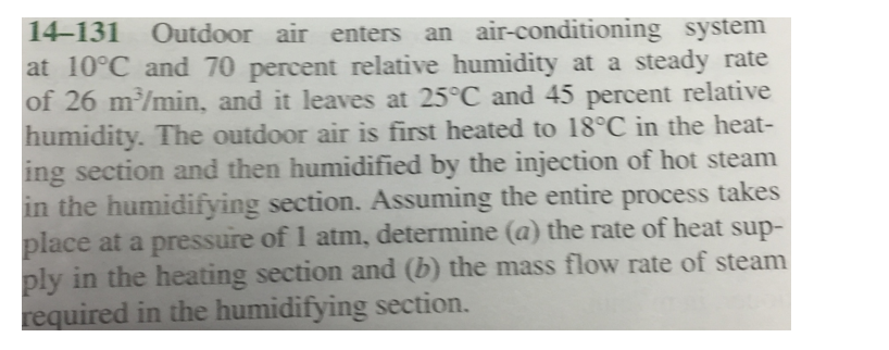 Solved 14-131 Outdoor air enters an air-conditioning system | Chegg.com