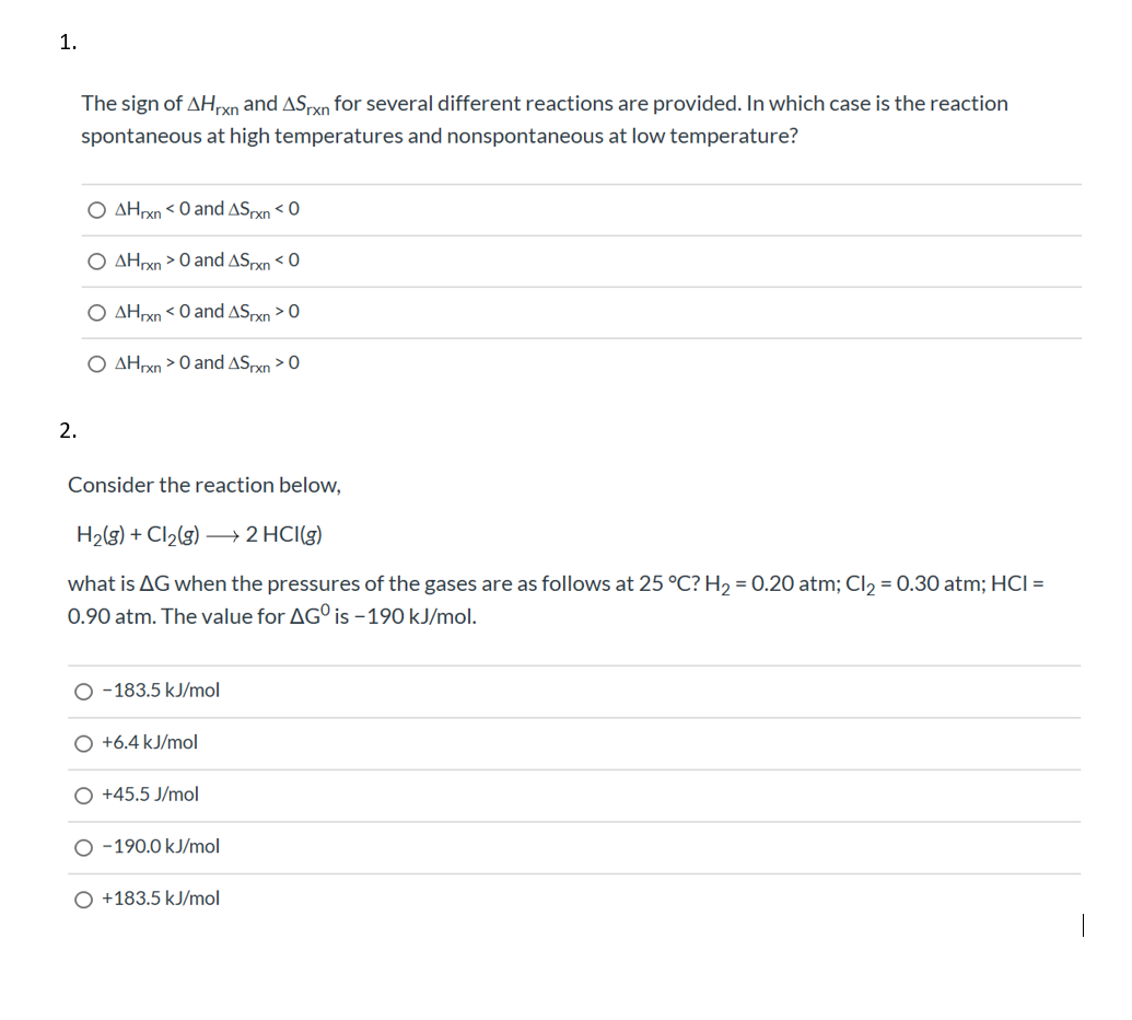 Different Rxn Solved The sign of AHrxn and AS rxn for several different | Chegg.com