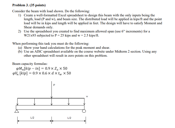 Solved Problem 3. (35 points) Consider the beam with load | Chegg.com