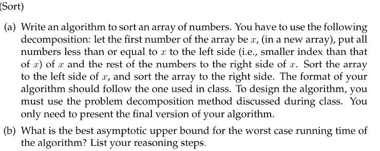 Solved (Sort) (a) Write An Algorithm To Sort An Array Of | Chegg.com