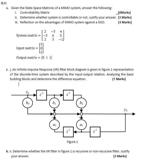 Q1: a. Given the State Space Matrices of a MIMO | Chegg.com