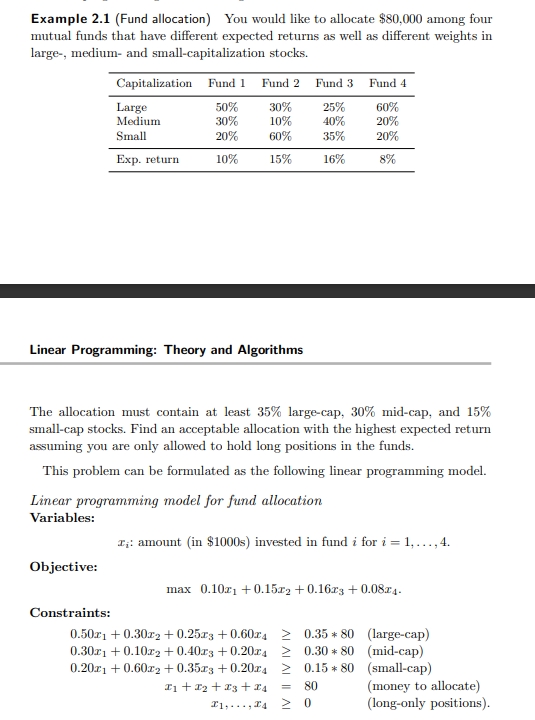Solved (a) ﻿Write the linear programming model in Example | Chegg.com