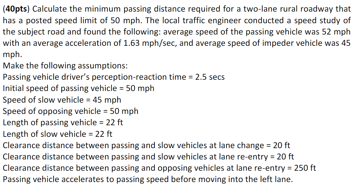 Solved (40pts) Calculate the minimum passing distance | Chegg.com