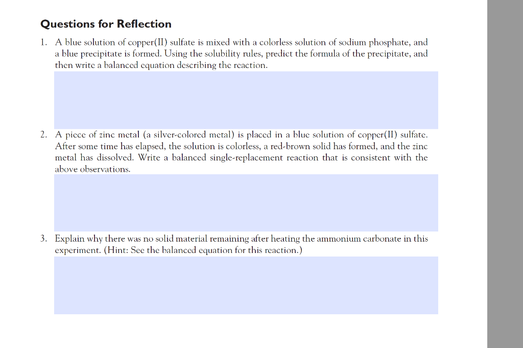 Solved Questions for Reflection 1. A blue solution of | Chegg.com