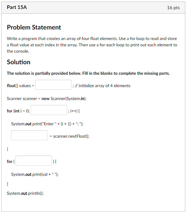 Solved Part 15A 16 pts Problem Statement Write a program | Chegg.com