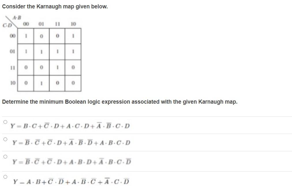 Solved Consider The Karnaugh Map Given Below. Determine The | Chegg.com