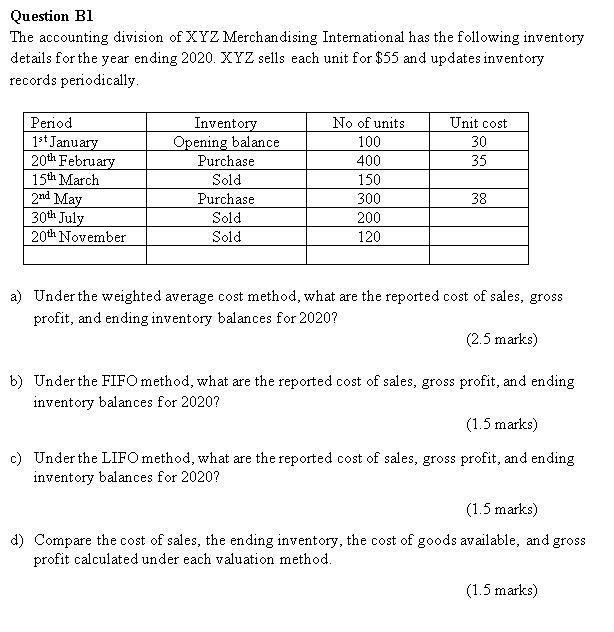 Solved Question B1 The Accounting Division Of XYZ | Chegg.com