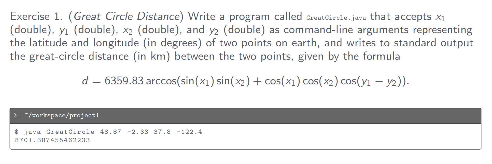 Solved Exercise 1 Great Circle Distance Write A Program Chegg Com   PhpIPDDYb