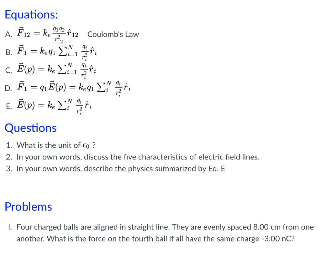 Solved A Qi I Equations F12 Ke 9192 12 Coulomb S Law Chegg Com