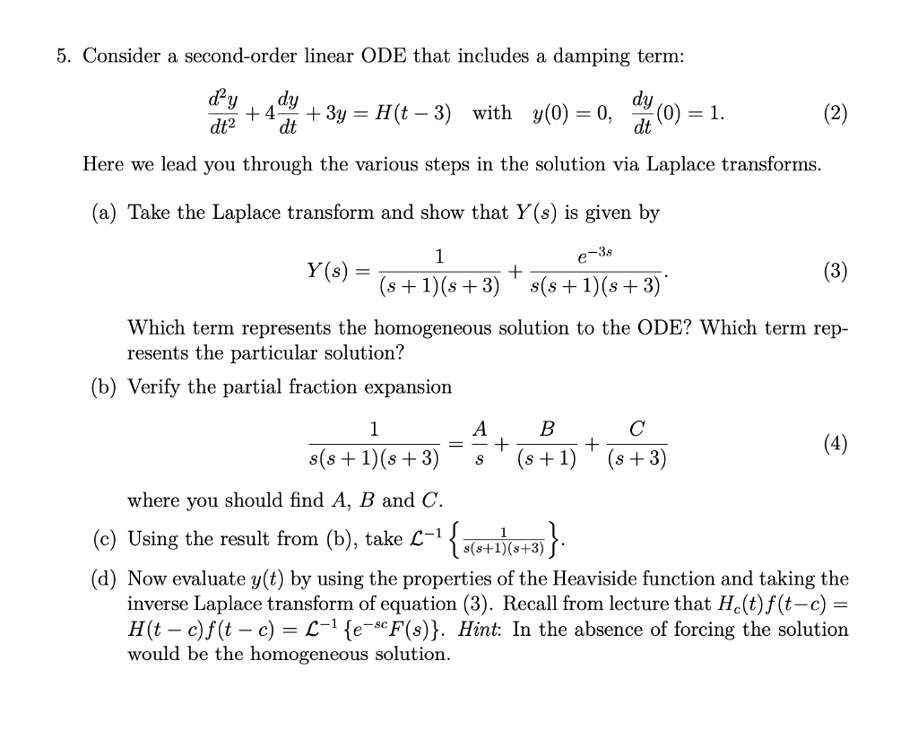 Solved 5. Consider a second-order linear ODE that includes a | Chegg.com