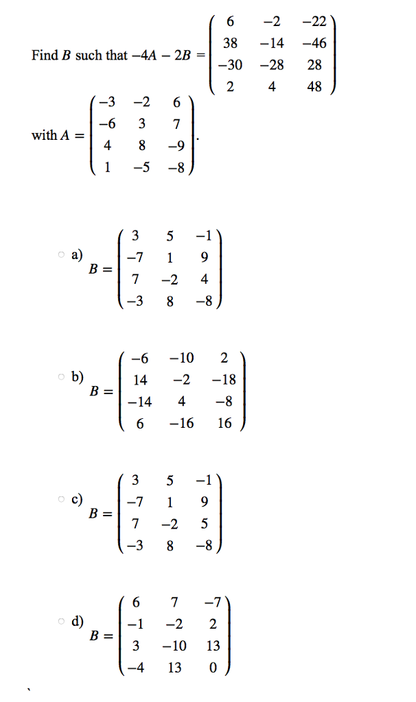 Solved 2 -22 14 -46 30 -28 28 4 48 38 - Find B such | Chegg.com