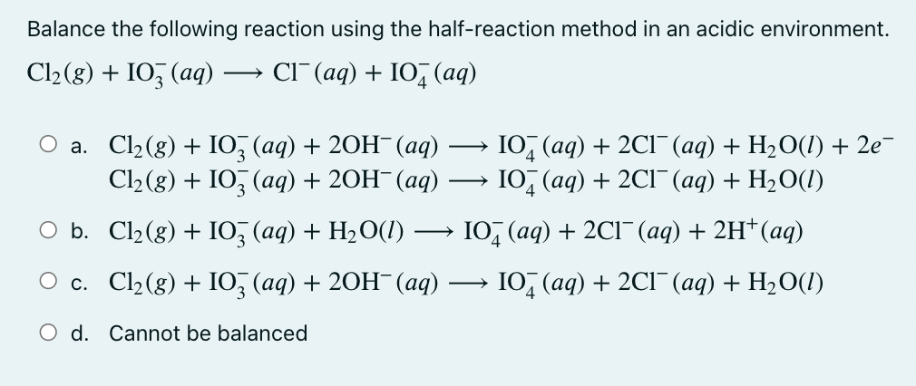 Solved Balance The Following Reaction Using The | Chegg.com