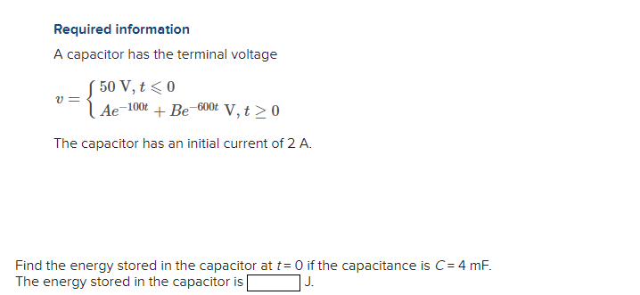 Solved Required information A capacitor has the terminal | Chegg.com