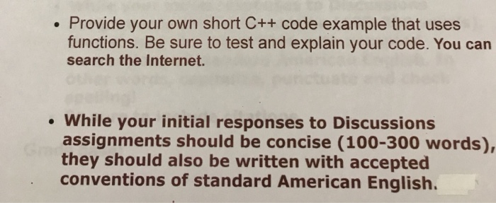 Solved Provide your own short C++ code example that uses | Chegg.com