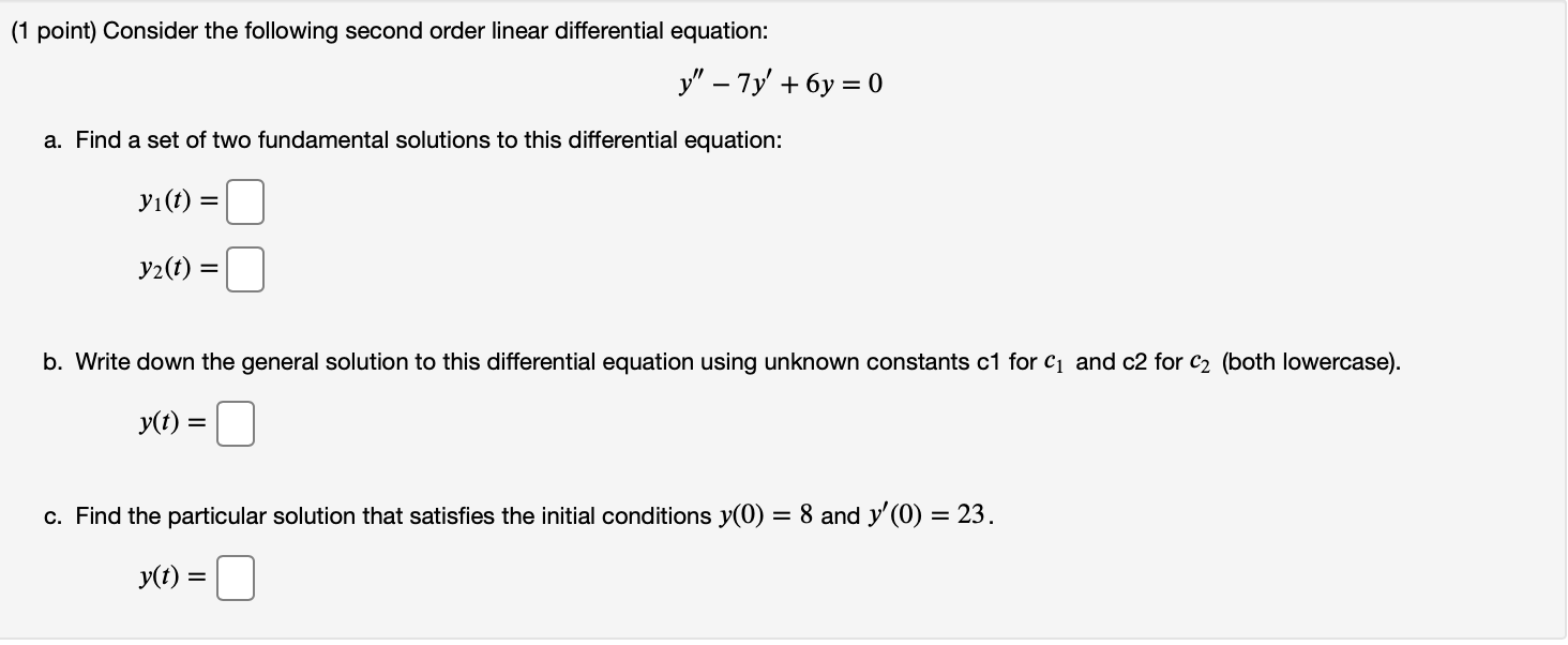 Solved (1 point) Consider the following second order linear | Chegg.com