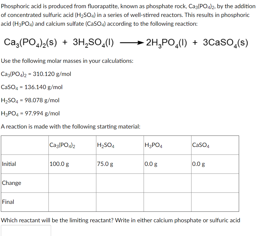 Solved Phosphoric acid is produced from fluorapatite, known | Chegg.com