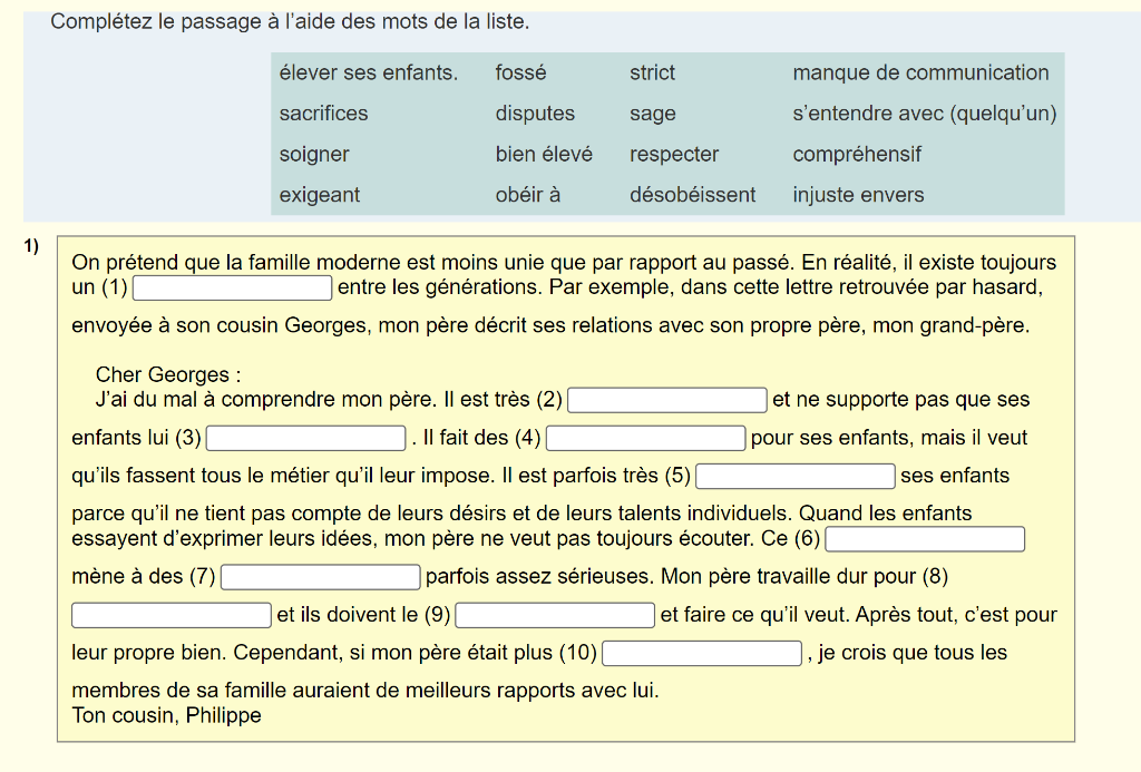 Solved Completez Le Passage A L Aide Des Mots De La Liste Chegg Com