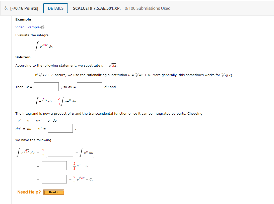 Example Video Example (1)) Evaluate the integral. | Chegg.com