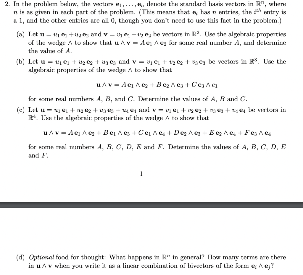 Solved 2. In the problem below, the vectors e1, ..., en | Chegg.com