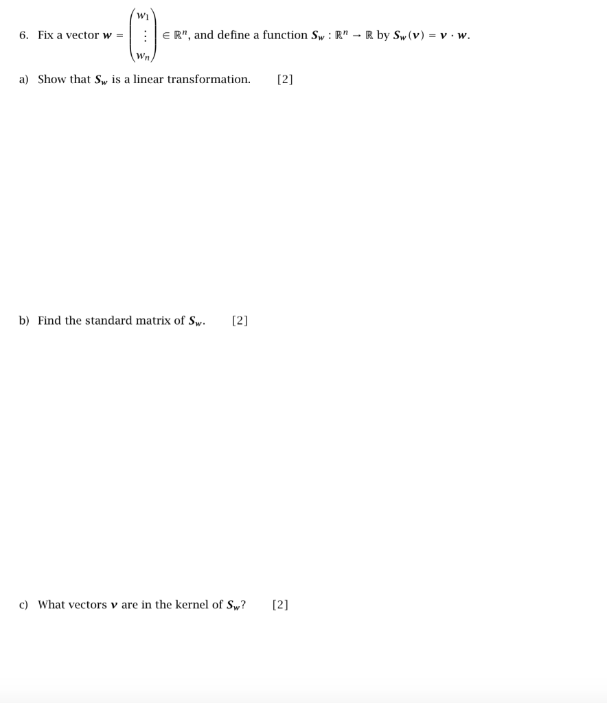 Solved 6. Fix a vector w - ( car, and demo a functions are | Chegg.com