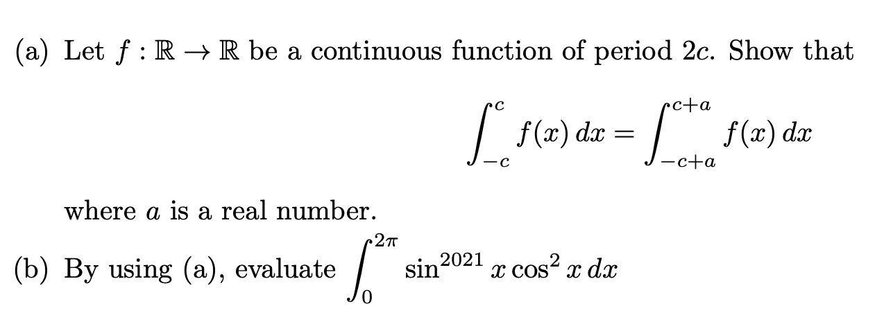 Solved A Let F R→r Be A Continuous Function Of Period 2c