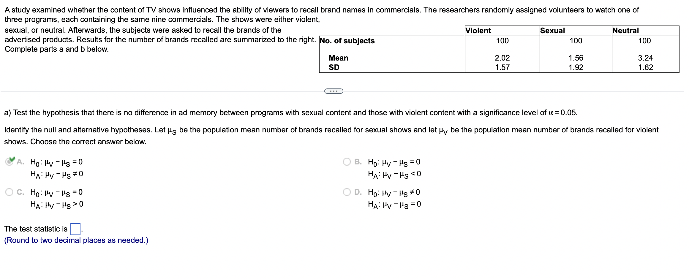 Solved A study examined whether the content of TV shows | Chegg.com