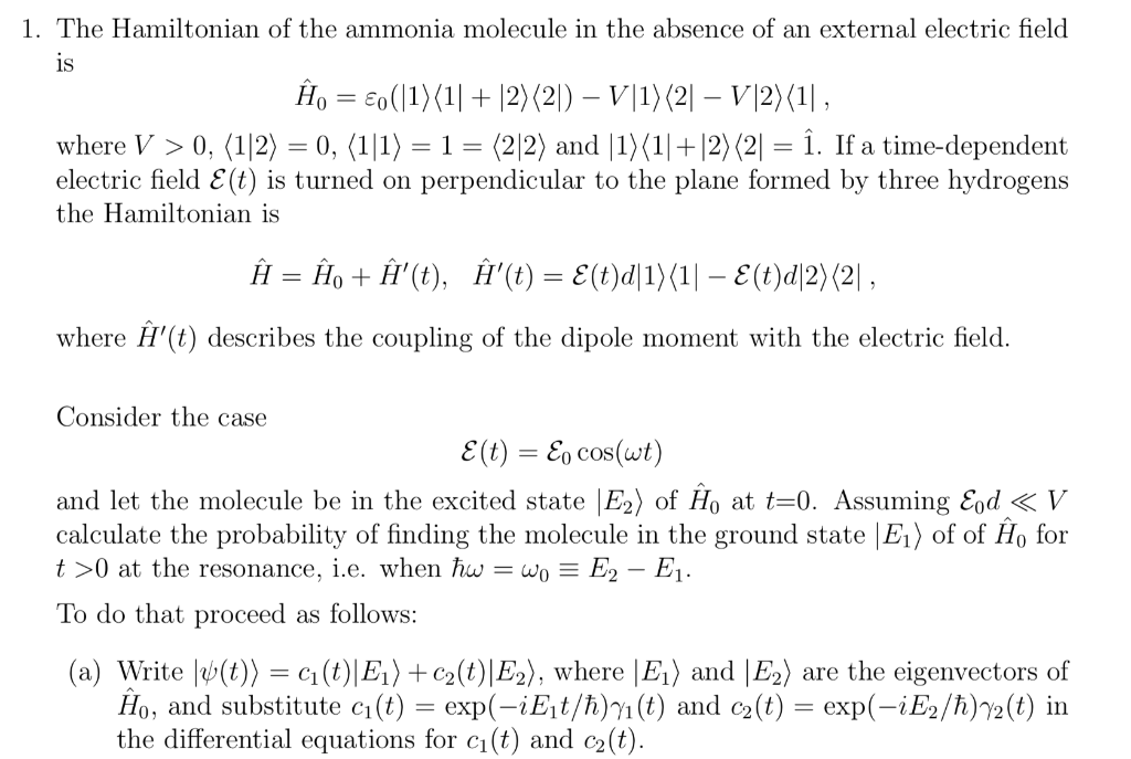 1 The Hamiltonian Of The Ammonia Molecule In The Chegg Com