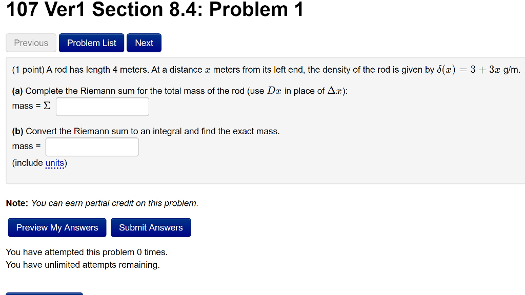 Solved 107 Ver1 Section 8.3: Problem 9 Previous Problem List | Chegg.com