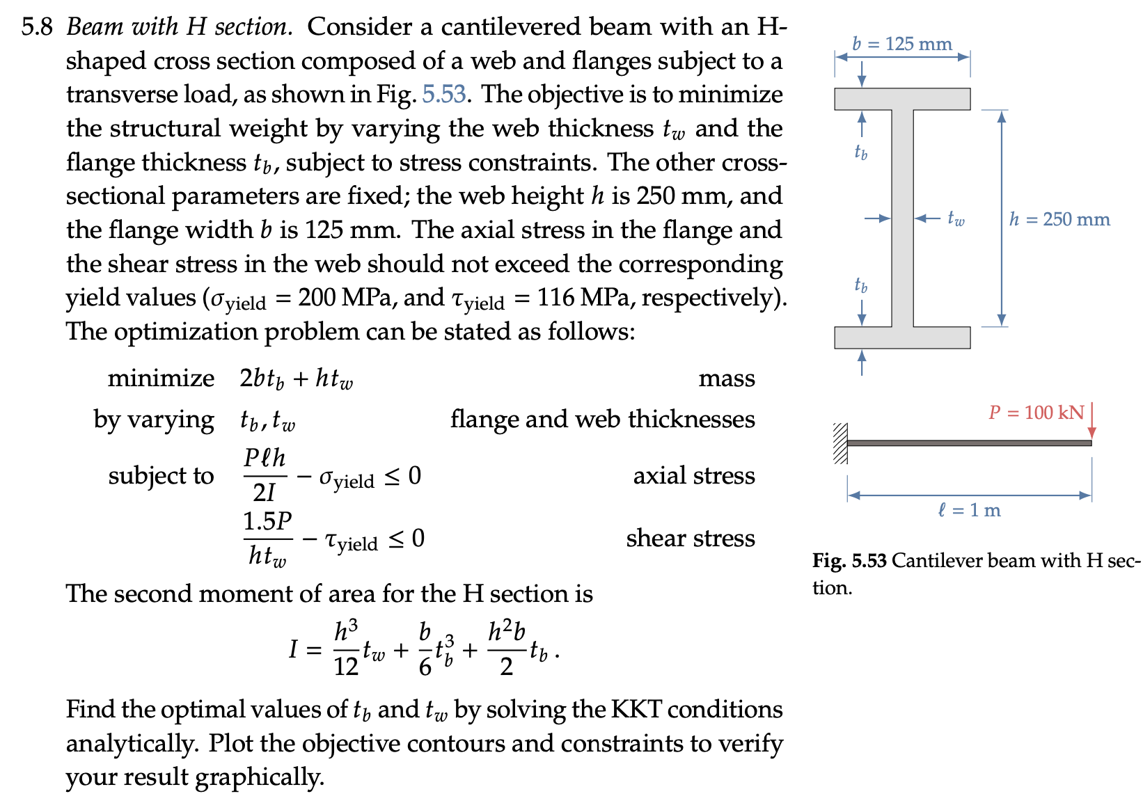 Solved 5.8 Beam with H section. Consider a cantilevered beam | Chegg.com