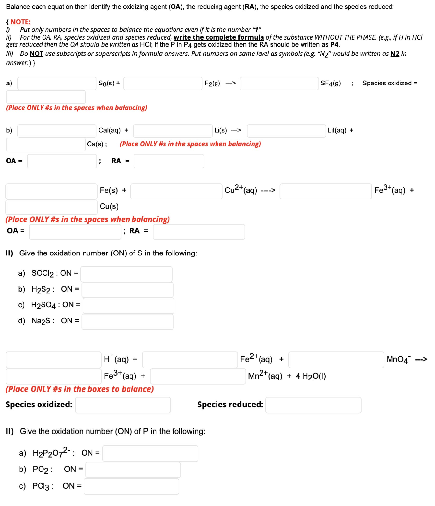 Solved Balance each equation then identify the oxidizing | Chegg.com