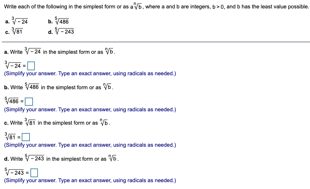 Solved Write Each Of The Following In The Simplest Form Or | Chegg.com