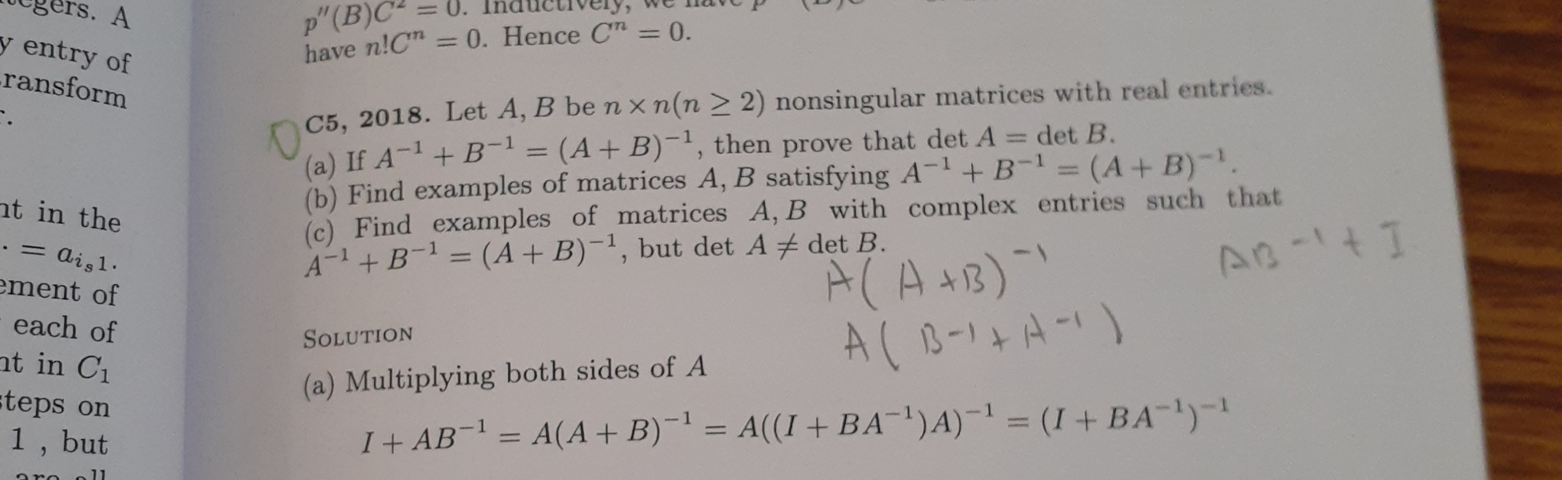 Solved C5, 2018. ﻿Let A,B ﻿be N×n(n≥2) ﻿nonsingular Matrices | Chegg.com