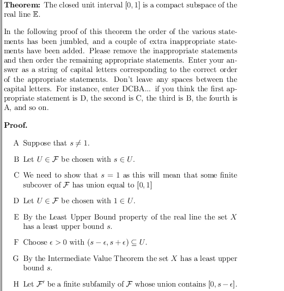 Solved Theorem The closed unit interval 0 1 is a compact