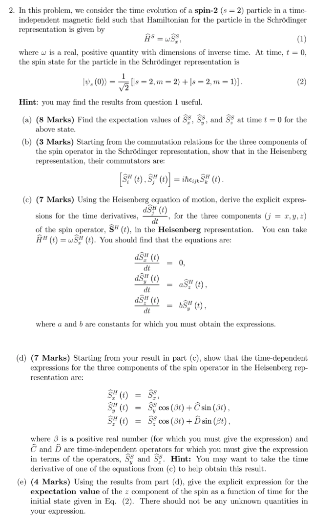 2. In This Problem, We Consider The Time Evolution Of | Chegg.com