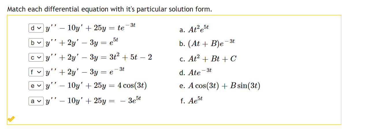 Solved Match each differential equation with it's particular | Chegg.com