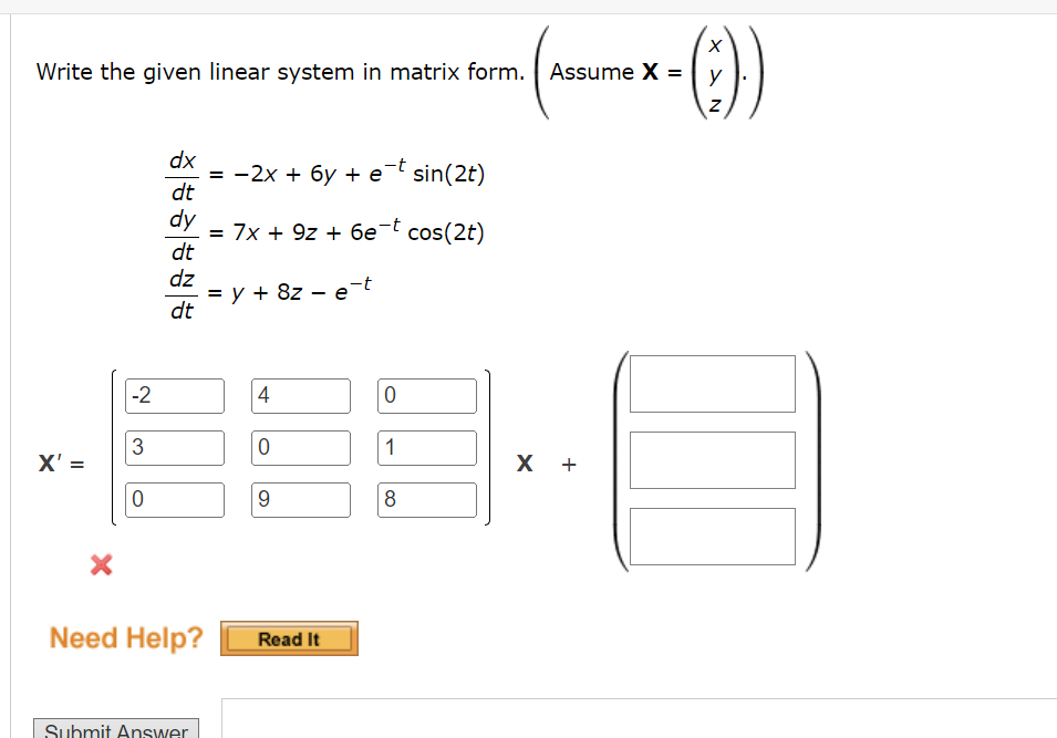 Solved Write the given linear system in matrix form. Assume | Chegg.com