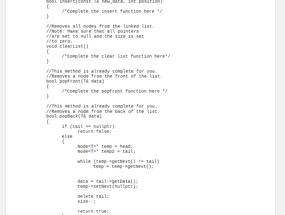 Solved \{ /∗ Complete the insert function here */ \} | Chegg.com