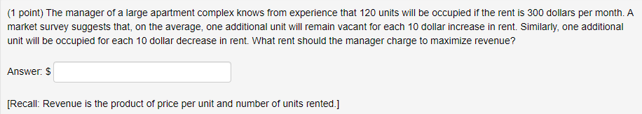 Solved (1 point) The manager of a large apartment complex | Chegg.com